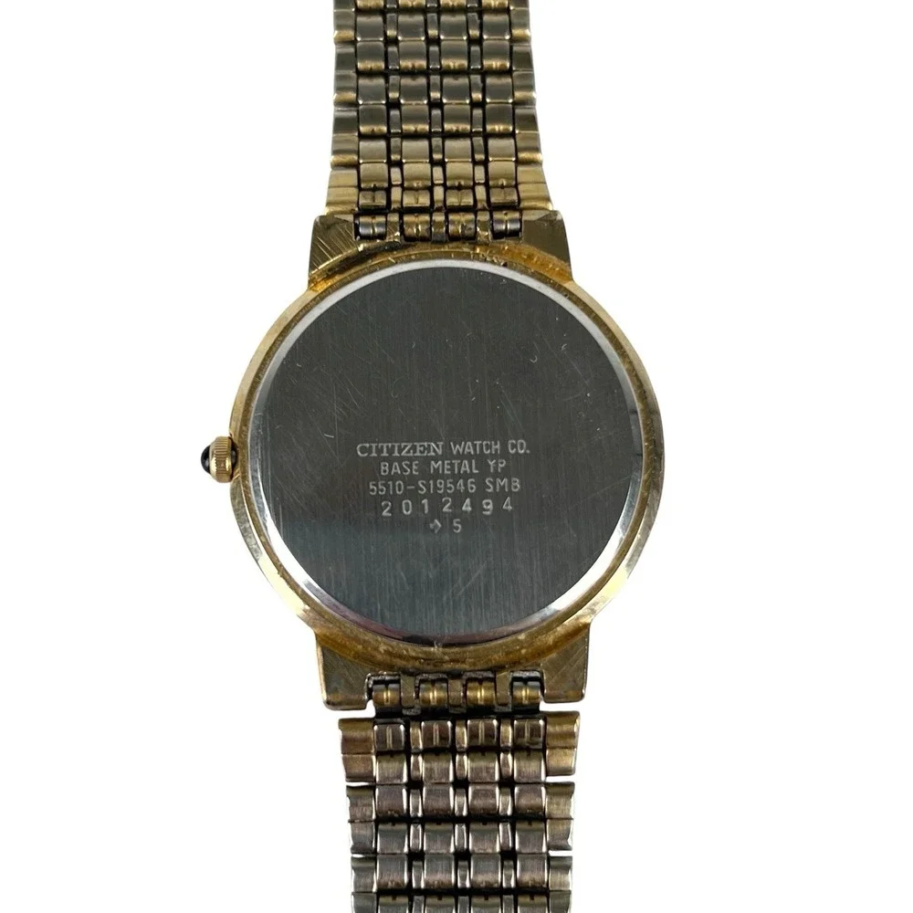 Vintage Citizen Quartz Gold Tone Watch Roman Numeral Date Classic Dress